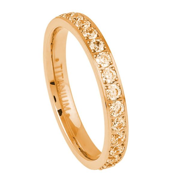 073-3mm Titanium Rose Gold IP Plated Full Eternity White CZ