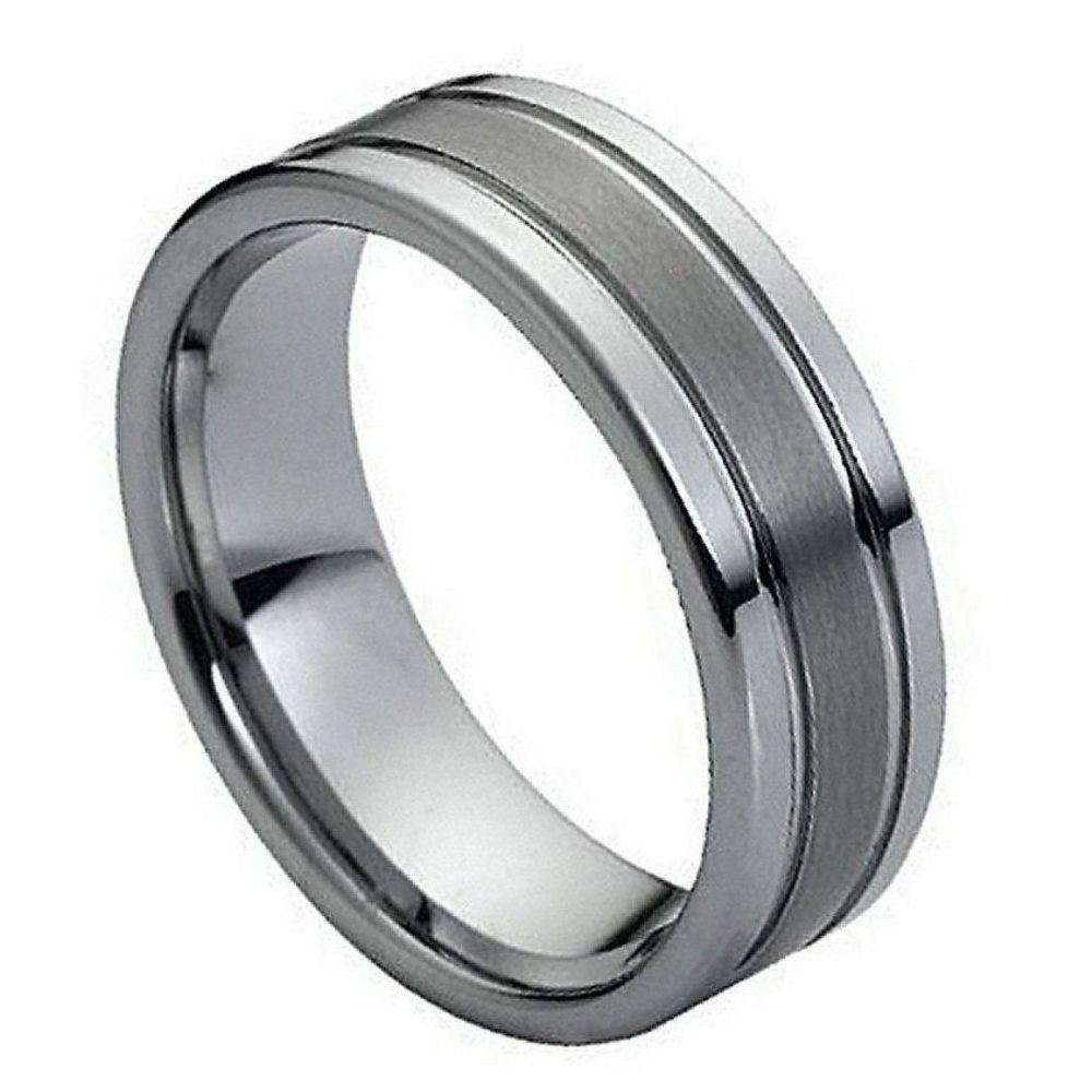 028-8mm Ring Polished Shiny Double Grooved Brushed Center