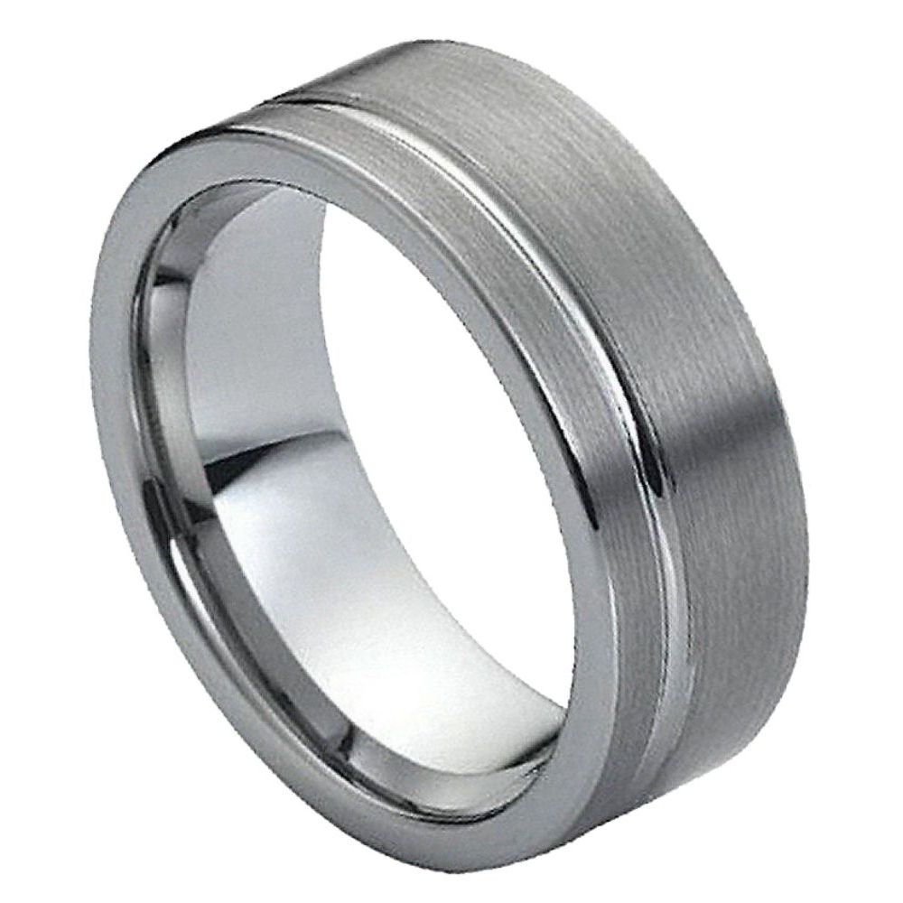 030-8mm Brushed with Polished Shiny Off-Center Groove