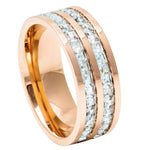 054-8mm Rose Gold IP Plated Titanium Ring Double Row Princess cut Eternity CZ