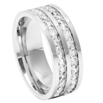 055-8mm Unplated Titanium Ring Double Row Princess cut Eternity CZ
