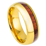 1007-8mm Yellow Gold IP Plated with Koa Wood Inlay