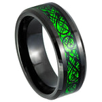 1008-8mm Black IP & Green Celtic Dragon Inlay