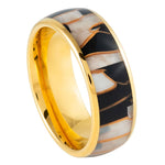 1017-8mm Yellow IP Plated Capiz, Black Resin & Gold Shavings Inlay
