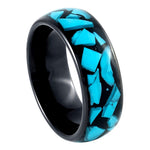 1020-8mm Black IP Plated Blue Turquoise Fragments Inlay