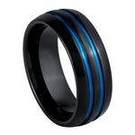 1039-8mm Black IP Plated Domed 2 Blue IP Grooves