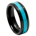 1041-6mm Black IP Plated Blue Turquoise Inlay