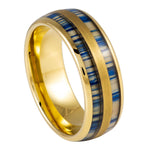 1043-8mm Yellow Gold IP & Indigo Blue Dyed Bamboo Inlay