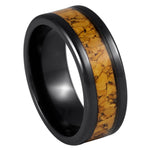 1046-8mm Black IP Plated Tungsten Ring, Natural Cork Inlay