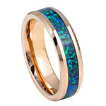1048-6mm Rose Gold IP Plated with Synthetic Emerald-Green Opal Inlay