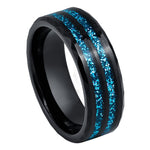 1058-8mm Black IP Plated Faceted Finish Blue Glitter Inlay