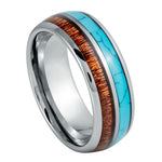 1060-8mm Dome Ring Blue Turquoise & Koa Wood Inlay