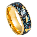 1075-8mm Dome Yellow Gold IP Plated Blue Green Glitter & Gold Foill Inlay