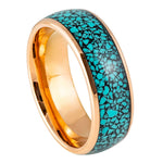1091-8mm Domed Rose Gold IP Plated Crushed Blue Turquoise Inlay