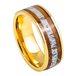 1101-8mm Yellow Gold IP Plated Whiskey Barrel & Deer Antler Inlay
