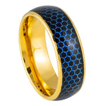 1104-8mm Domed Yellow Gold IP Plated Blue Honeycomb Cutout