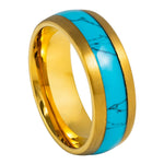 1105-8mm Domed Yellow Gold Plated Blue Turquoise Inaly