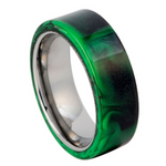 1123-8mm Black & Green Foil Inlay Ring