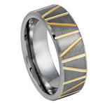 1128-8mm Black IP Plated with Yellow Gold Diagonal Grooves