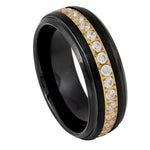 1136-8mm Black IP Shiny with White CZ Eternity on Yellow Gold Center