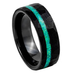 1140-8mm Hammered Black IP Pipe-cut with Crushed Green Opal Inlay