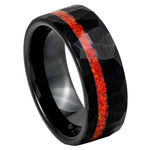 1141-8mm Hammered Black IP Pipe-cut with Crushed Orange Opal Inlay