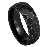 1144-8mm Black IP Round Leopard Faceted Hammered Ring