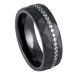 1157-8mm White CZ Eternity on Hammered Black IP Plated Ring