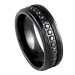 1159-8mm Black CZ Eternity on Hammered Black IP Plated Ring