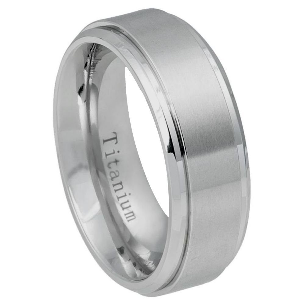 258-8mm Titanium Ring Flat Brushed Center Polished Shiny Edge