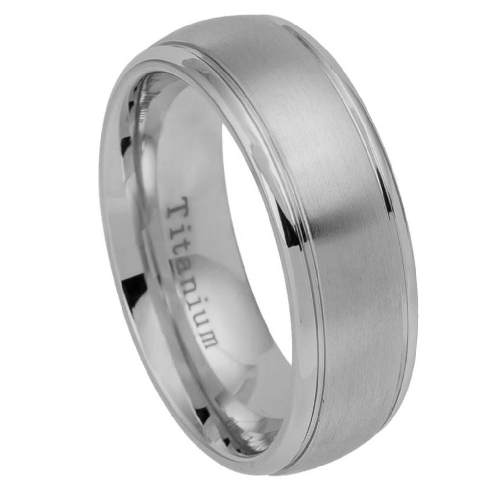 261-8mm Titanium Ring Brushed Center Shiny Grooved Edge