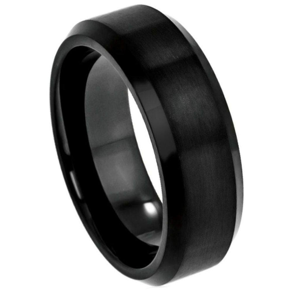 263-8mm Black IP Plated Titanium Ring Brushed Center Beveled Edge