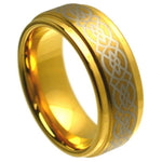 323-8mm Yellow Gold Plated High Polish Laser Engraved Celtic Knot Pattern