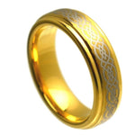 327-6mm Yellow Gold Plated Stepped Edge High Polish Laser Engraved Celtic Knot Pattern