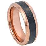 328-8mm High Polish Rose Gold Plated with Black Carbon Fiber Inlay & Beveled Edge