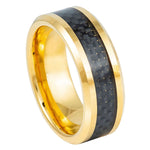 331-8mm Yellow Gold Plated High Polish with Black Carbon Fiber Inlay Beveled Edge