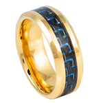 335-8mm Yellow Gold Plated High Polish with Blue & Black Carbon Fiber Inlay Beveled Edge