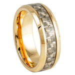 341-8mm Yellow Gold Plated High Polish with Golden Carbon Fiber Inlay Beveled Edge