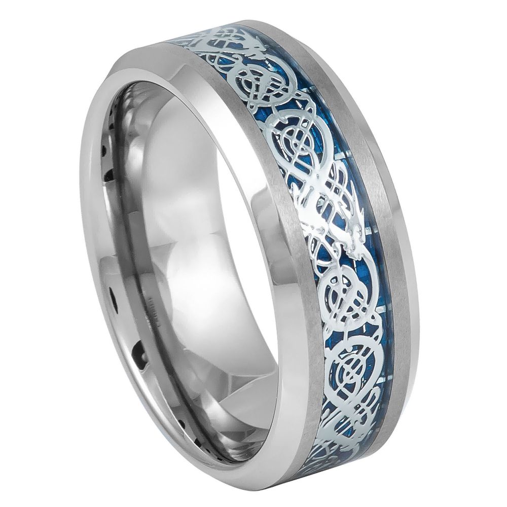 367-8mm Shiny Beveled Edge with Blue Celtic Dragon Cut-out Inlay