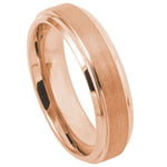 372-6mm Rose Gold IP Plated Flat Brushed Center with High Polish Stepped Edge