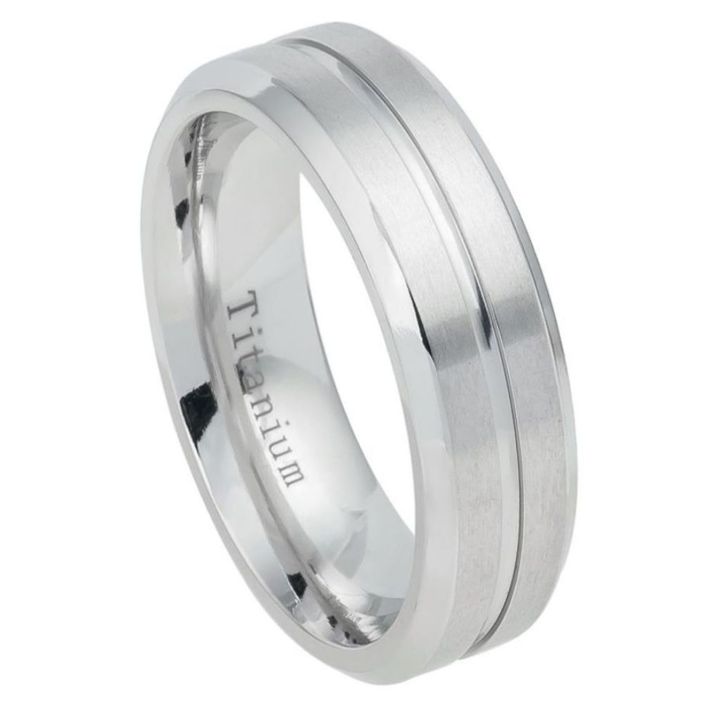 540-7mm White IP Plated Titanium Ring Domed Brushed Center Stepped Edge