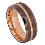 600-8mm Beveled Edge Brushed Brown IP Plated Outside with Rose Gold IP Plated Grooved Center & Inside