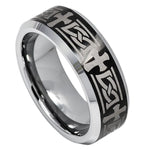 607-8mm Beveled Edge Ring with Celtic Cross Engraved on Black IP Plated Center