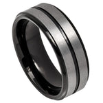 618-8mm Two-tone Black IP Plated Center Grooved Brushed Finish Stepped Edge