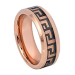 657-8mm Rose Gold IP High Polished Beveled Edge Greek Key Inlay