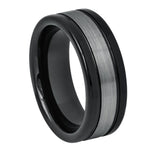 660-8mm High Polished Shiny Black IP Plated Sides & Dark Gray Brushed Center