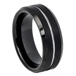 661-8mm Black IP Brushed with Steel Color Grooved Center Beveled Edge