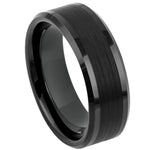 663-8mm Black IP Plated Brushed Center Shiny Lines on each side Beveled Edge