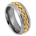 683-8mm Step Edge with Yellow Gold IP Plated Double Braid Inlay