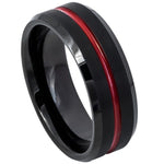 694-8mm Brushed Ring with Red IP Plated Grooved Center